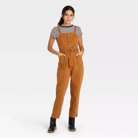 Universal Threads Women's Size 8 Tan Brown Denim Jumpsuit - Picture 1 of 11